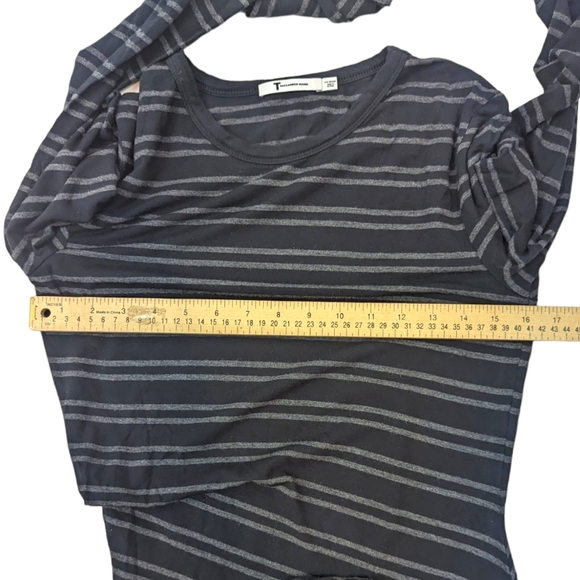 T by Alexander Wang Asymmetrical Stretch Knit Dress Womens Medium Stripe Black - Picture 7 of 8
